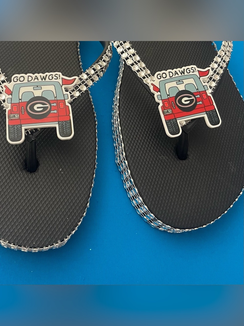 Black Flip Flops with Rhinestone Straps - Go Dawgs Charm